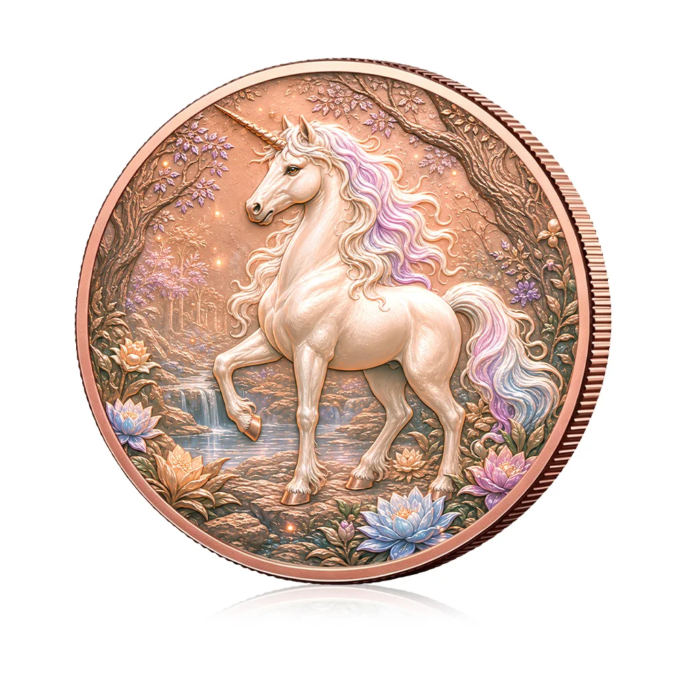 Unicorn Color 5 Oz Fine Copper Commemorative Coin High Relief Antique Metal Medal Fantasy Collectible Souvenir Home Decor Gift