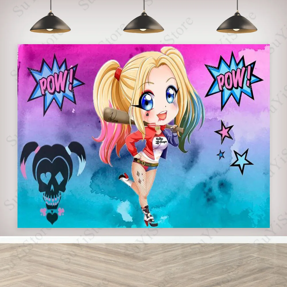 Harley Quinn Photography Backdrop DC Comics Suicide Squad Birthday Party Decoration Banner Photo Background Booth Props