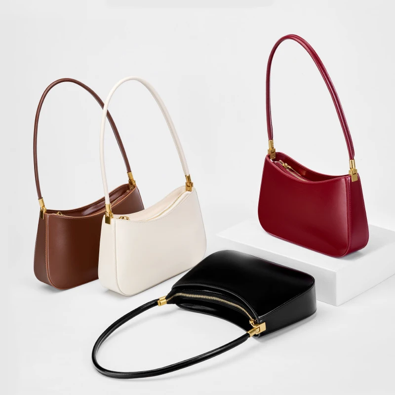 

New Niche Design Leather Commuter Baguette Bag Spring Summer 2025 French Armpit Bag One Shoulder Vintage Women's B