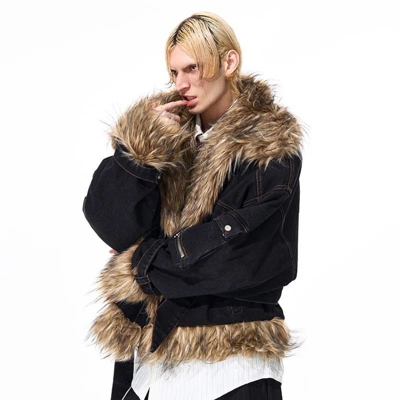 LUZHEN Fashion Personalized Faux Fur Splicing Design Thickened Warm Winter Parka Coat Men's 2025 New Streetwear Clothes JY4867