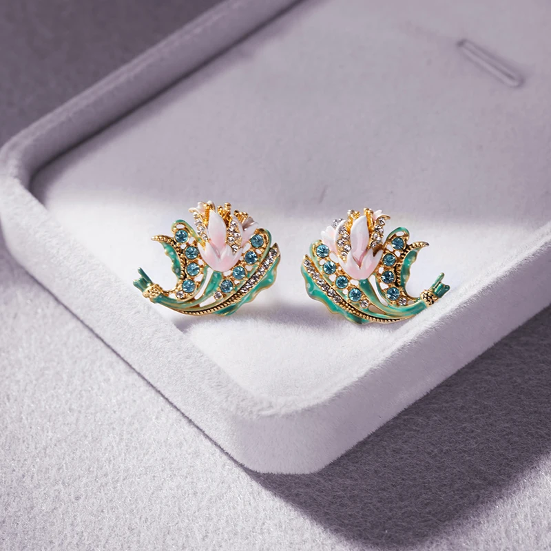 Fraya Earrings for Women Luxury Enamel Handmade Flowers Stud Earrings S925 Sterling Silver Pin 2023 New Trends Fashion Best Gift