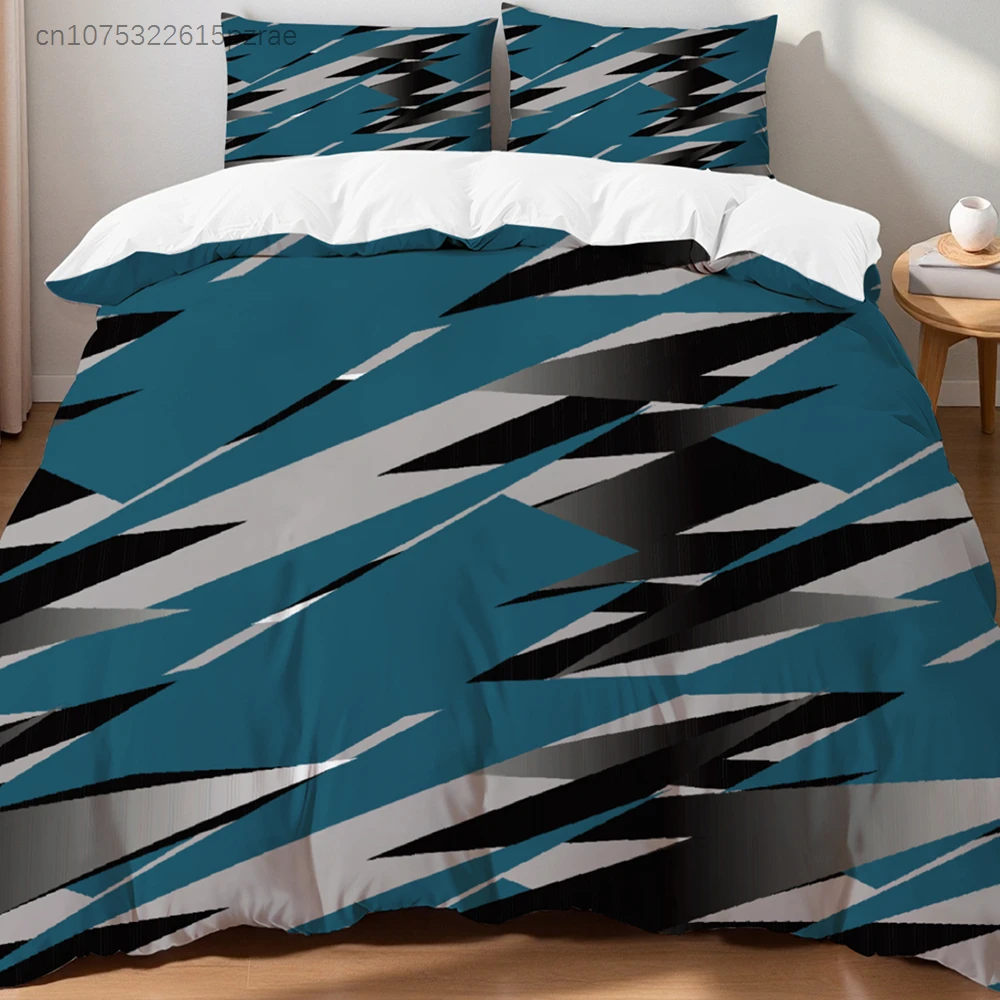 Navy Blue Gold Geometric Triangle Bedding Set Modern Striped Print Duvet Cover & Pillowcase For Home Bedroom