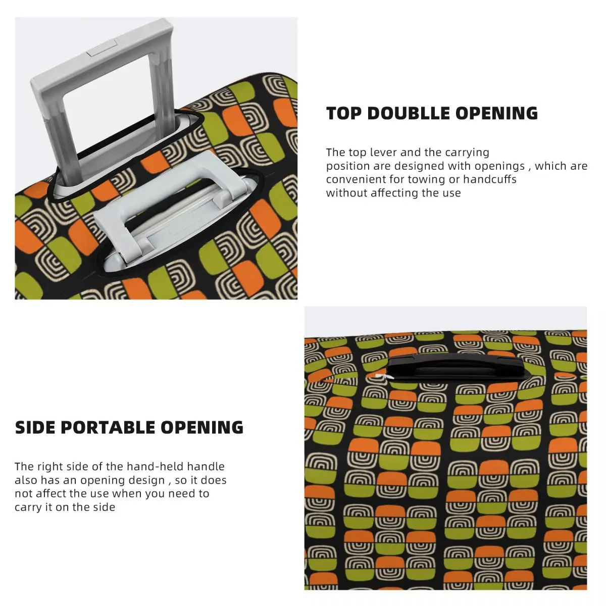 نصف دائرة متحدة المركز نمط أسود برتقالي أخضر وبيج غطاء حقيبة حماية مرونة السفر الأمتعة حامي يغطي