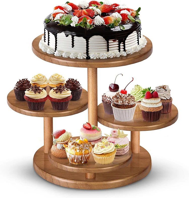 

4 Tier Round Cupcake Tower Stand Wooden Cake Stand With Tiered Tray Decor Cupcake Display For Birthday Graduation Baby Shower