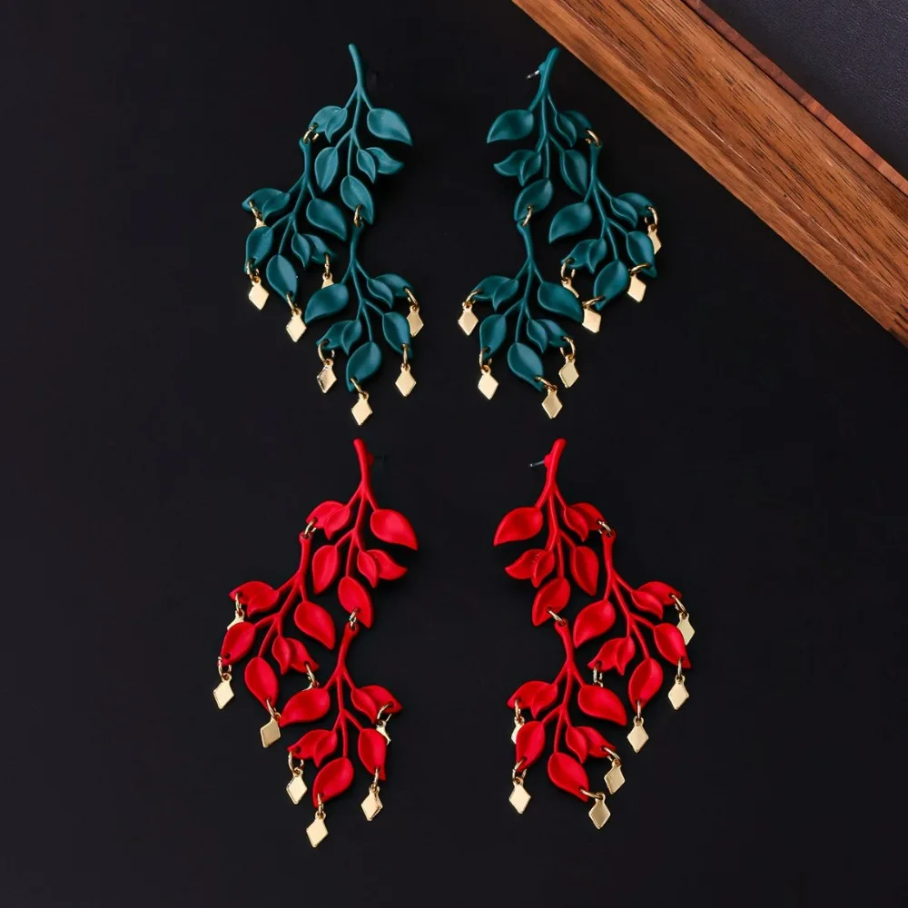 

Winter Statement Medieval Vintage Personality, Fashion, Versatile, Simple Heavy Industry Big Leaf Tassel Enamel Painted Earrings