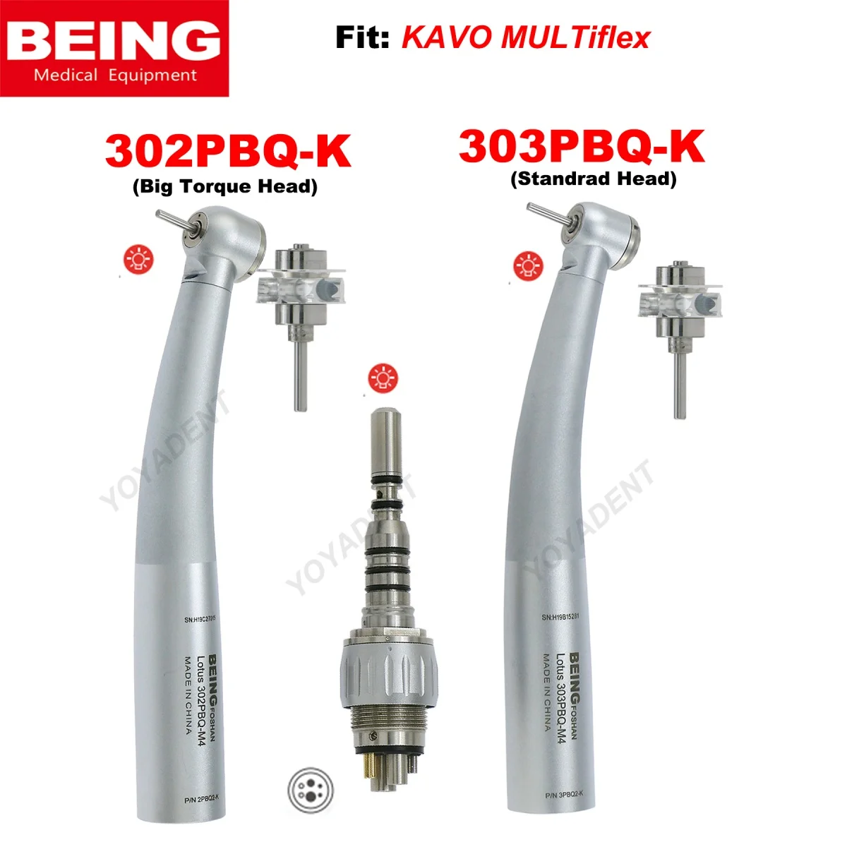 

BEING Dental Fiber Optic Handpiece High Speed Turbine push button Standrad/Torque Head LED 6 Pin Coupler Fit KAVO MULTiflex LUX