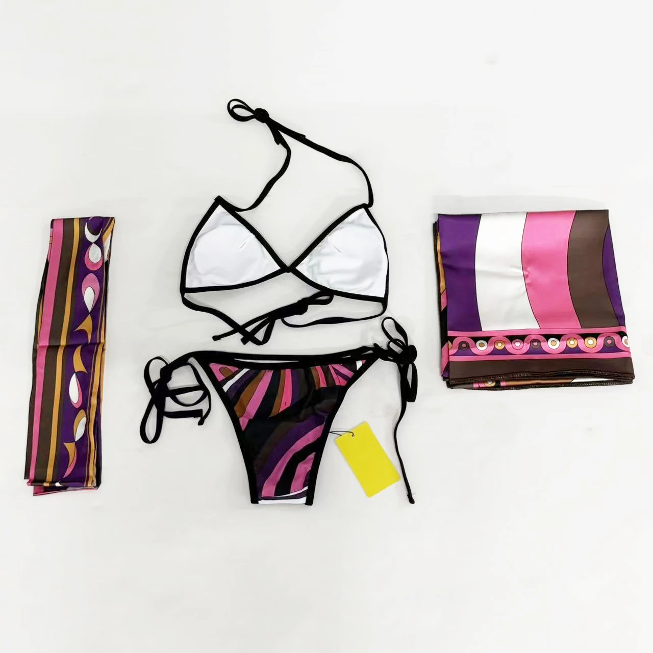 Classic Women's Purple Ribbon Scarf Bikini Sets with Designer Signature Logo Luxury Design Women's Two-Piece Swimsuit Swimwear
