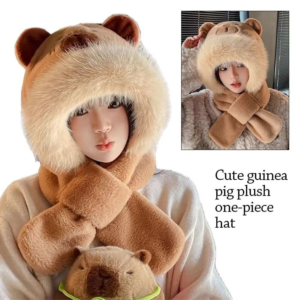 Set topi dan syal musim dingin berbahan plush, anti-angin, hangat, pelindung telinga, lembut, kasual, cocok untuk bersepeda