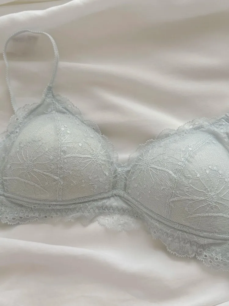 Lace  Cup Bra Thin Strap Women's Underwear Summer Collection Prevents Sagging Pure Desire Gathered Bra Nylon Outer Layer
