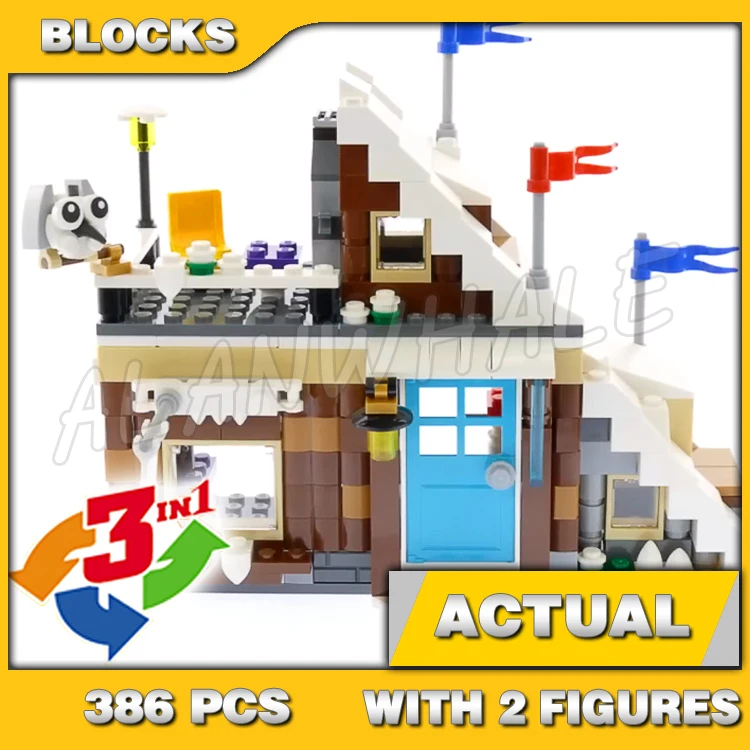 

386pcs Creator 3in1 Winter Vacation Ski Cabin Rooftop Ski Slope Bobsleigh Track 11048 Building Block set Compatible with Model