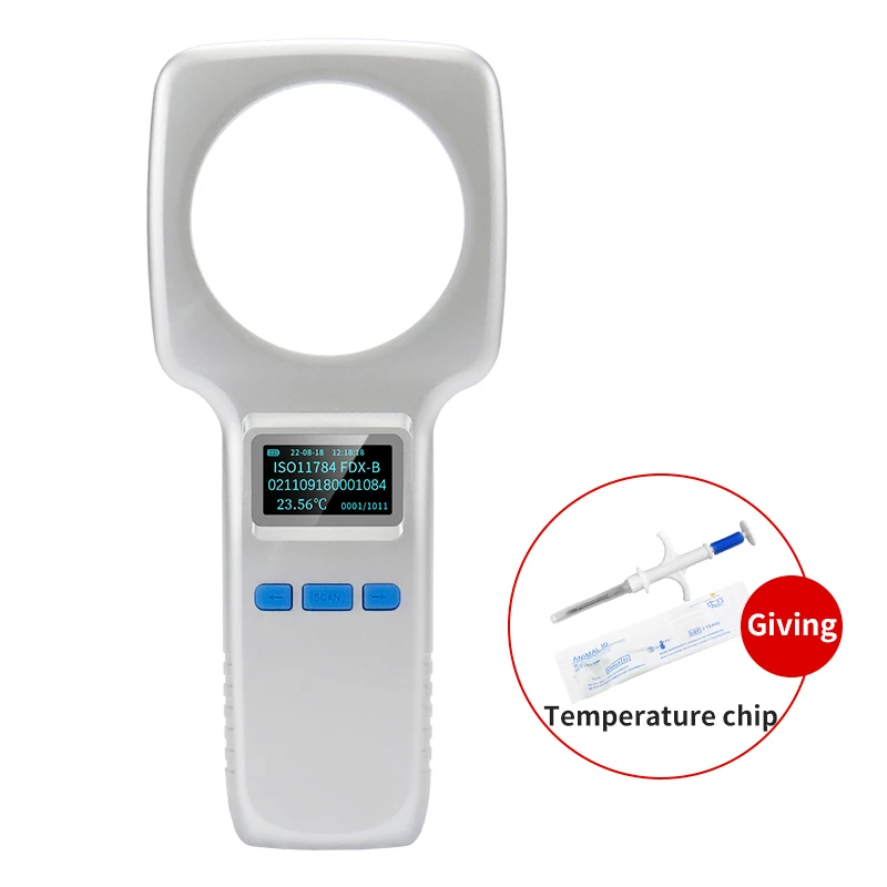 134.2KHz Animal Temperature Chip Reader RFID FDX-B Pet Temperature Measurement Scanner Gift Pet Temperature Glass Tag