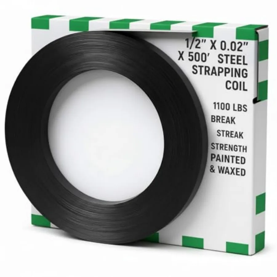 

1/2" x 0.02" x 500' Steel Strapping Coil 1100 Lbs Break Strength Painted and Waxed Heavy-Duty Metal Banding Cut-Resistance Self