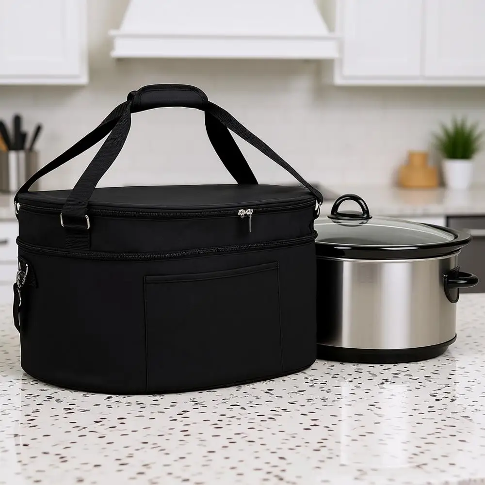 

Термосумка для путешествий на 6-8 кварт с легкоочищаемой внутренней отделкой, чехлом для переноски и набором столовых приборов