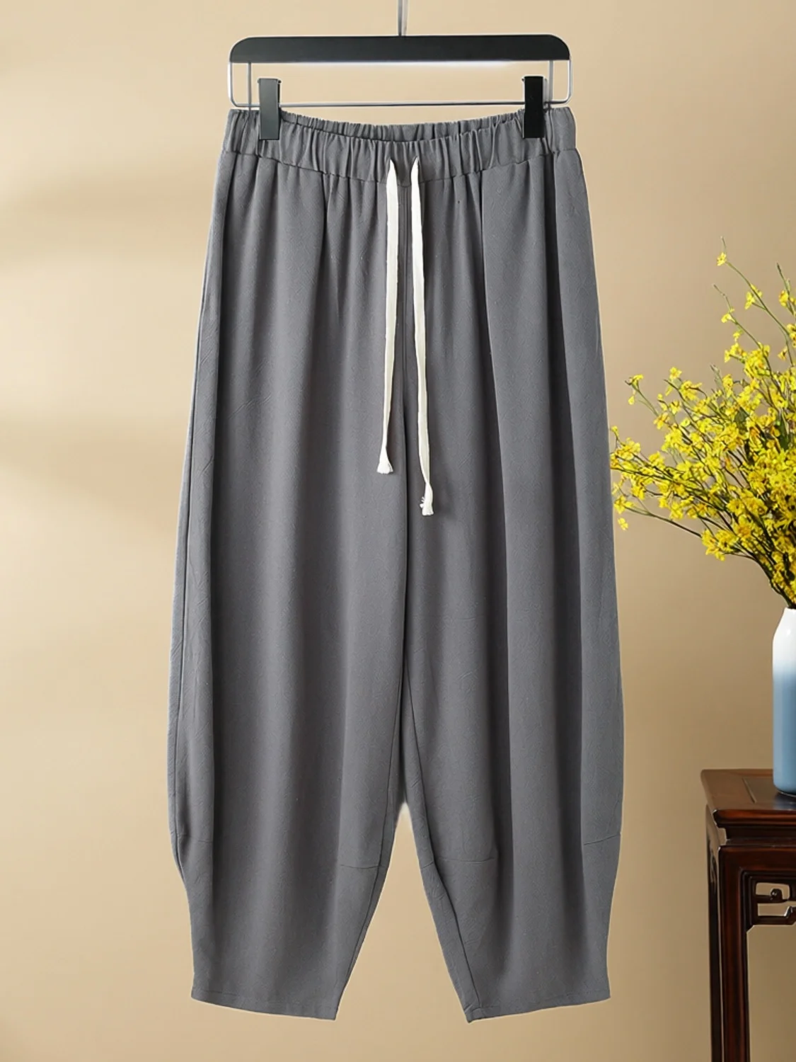 

Loose Cotton Linen Men's Casual Pants Summer Monastic Loose Cuffed Trousers Faionable Ci Sle Breathable Small Foot