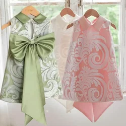 High-End Flower Girls Evening Gown Bow Beading Sequines Design Spanish Children Birthday Party Dresses For Easter Eid A1340
