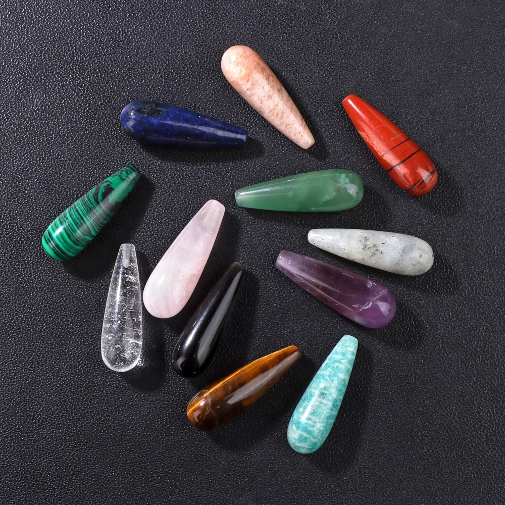 Half Hole Waterdrop Charm Quartz Stone Natural Gems Water Drop Shape Pendant for Jewelry Making Necklace DIY Earrings 8x23mm