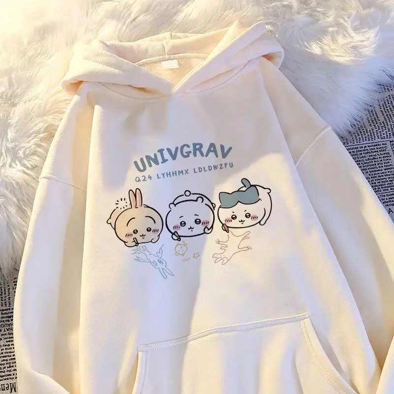 Anime Chiikawa Linda chaqueta con capucha de dibujos animados Kawaii Y2K Hachiware mujeres Tops moda cariño sudaderas femeninas cómodo cálido