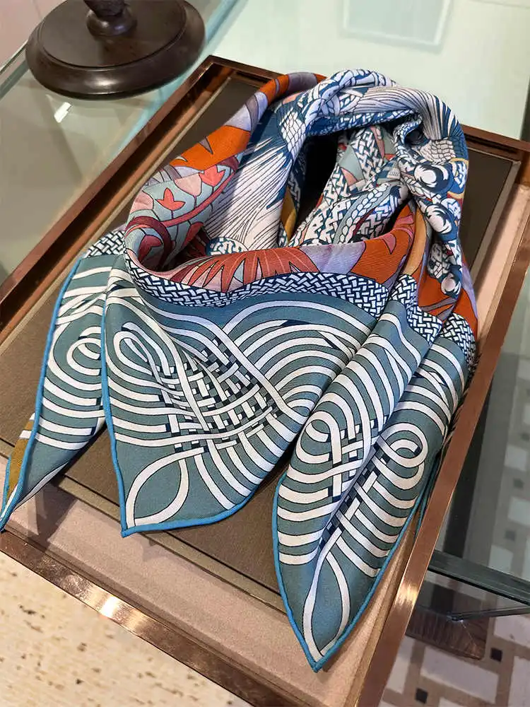 Silk Twill Scarf 90cm Spring Square Shawls Hand Rollerd Bandanas Bag Accessories Head Hair Bag Belt Decoration Valentine Day