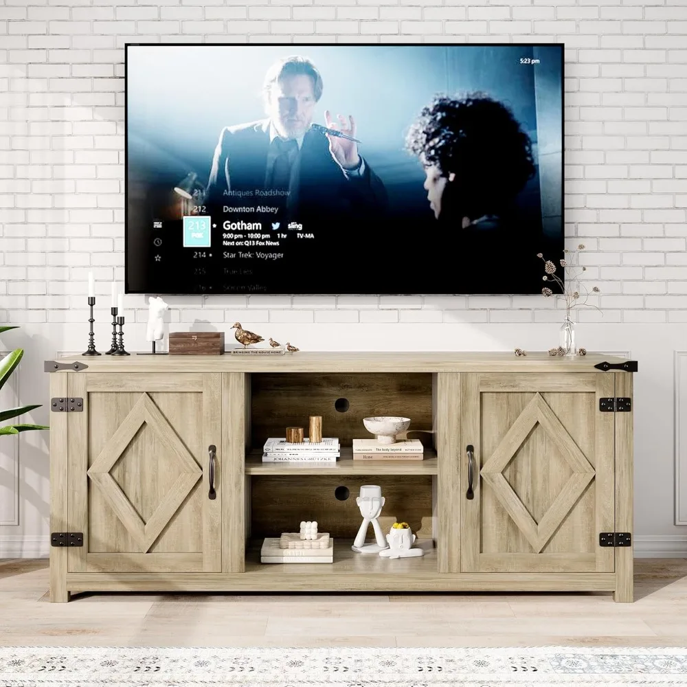 

Modern Farmhouse TV Stand for TVs,Coffee Bar Storage Entertainment Center with with Two Barn Doors Storage Cabinets TV Stand