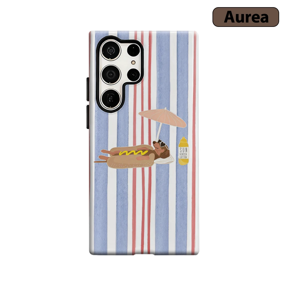 Hot Dog Dackel Strand-Spaß Handyhülle für Samsung Galaxy S25 Ultra S24 S23 Ultra Plus Stoßfeste Doppelschicht Robuste Rückabdeckung