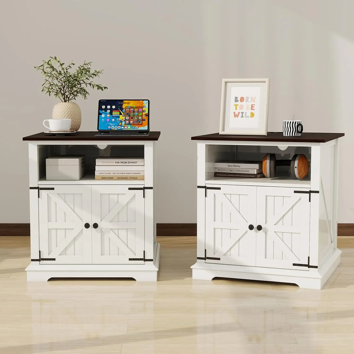 White End Table Set 2 with Charging Station 24