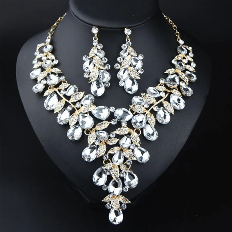 Jewellery Set Personalised Exaggerated Rhinestone Large Necklace Earrings Women\'s Dress Dinner Accessory