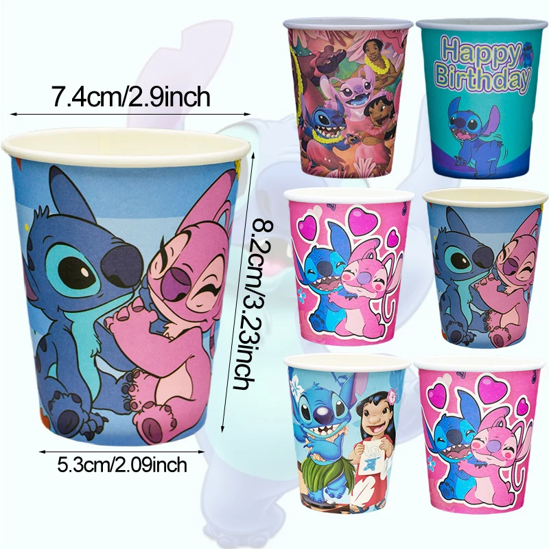 Stitch Disney Cup Pink Disposable Paper Cups 9oz New Drinking 250ml Party Supplies Birthday Party Favor Decoration