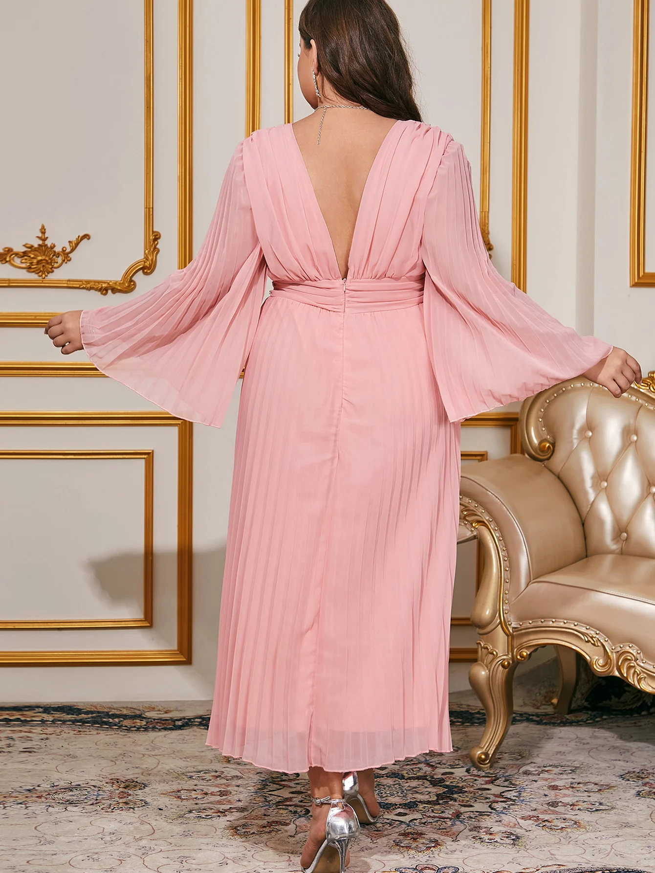 Robe de Mariée Plissée et Élégante à Manches sulfpour Femme, Tenue de Soirée de Couleur Unie, Dos aux, à la Mode, pour Demoiselle d'Honneur, Grande Taille