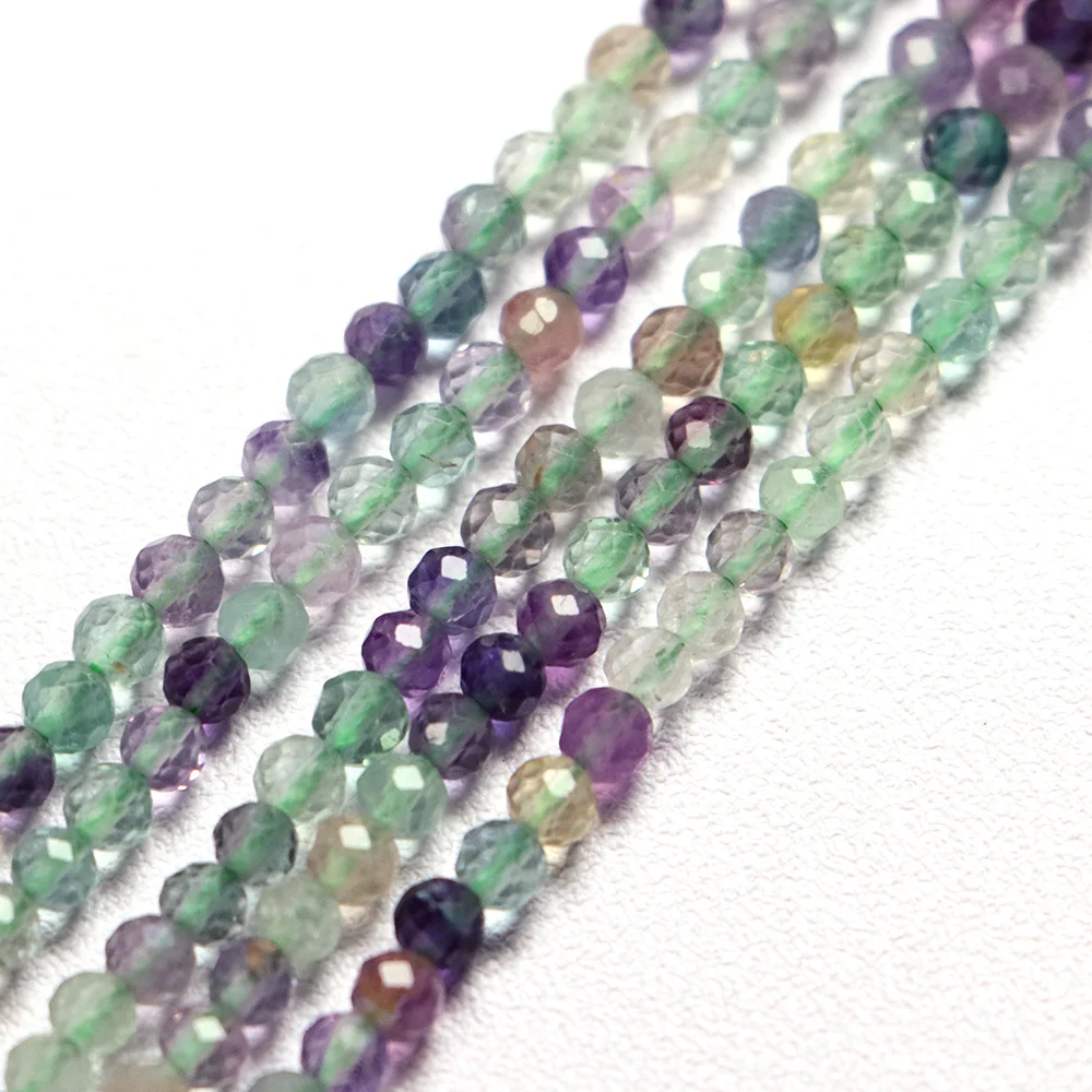 2/3mm Faceted Color Fluorite Beads Natural Stone Small Loose Beads for Jewelry Making Diy Bracelet Necklace Earrings Accessory