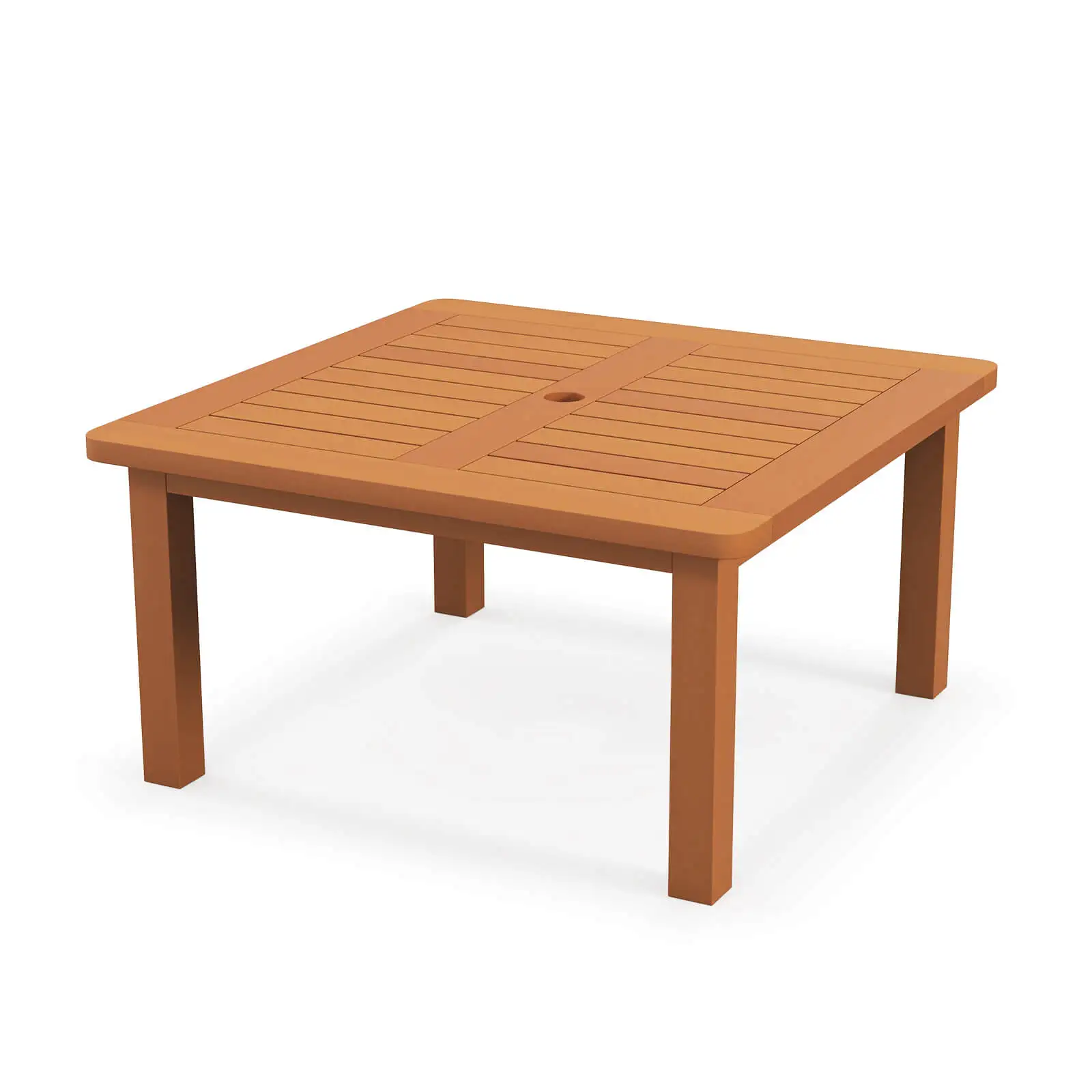 Patio Coffee Table with Umbrella Hole Slatted Tabletop & Teak Oil Finish