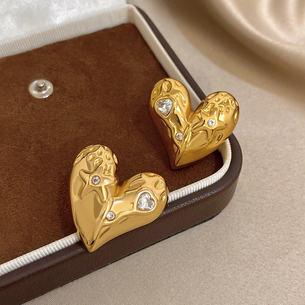 AENSOA عدم التماثل كامل القلب مكعب الزركون شغل المرأة وأقراط موضة مقاوم للماء Colorfast عيد الحب مجوهرات هدية