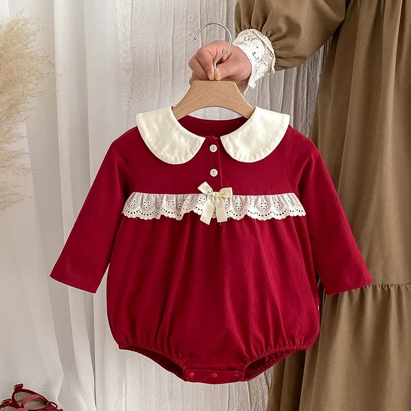 

2025 New Autumn Christmas Toddler Baby Girls Romper Long Sleeved Cotton Korean Style Climbing Suit 0-24M Children Clothes