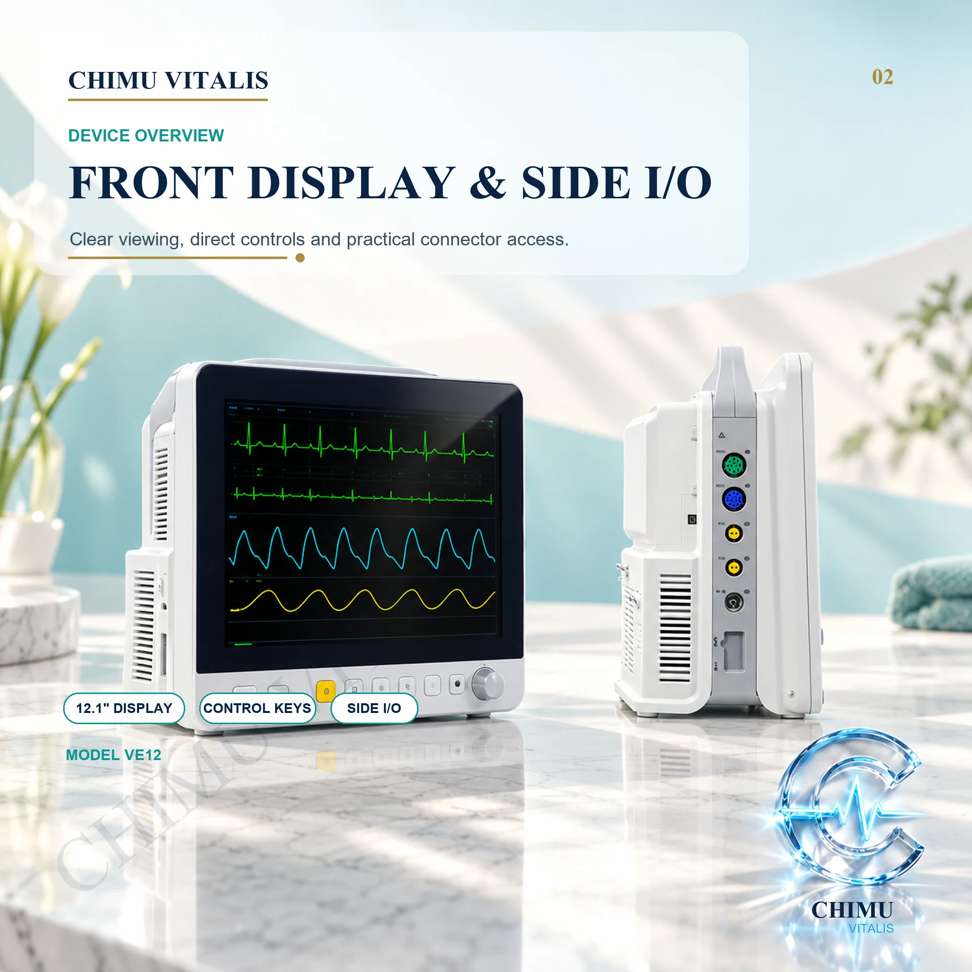 【CHIMU VITALIS】VE12 Veterinary Multi-Parameter Display 12.1 Inch SpO2 NIBP Temperature Pet Care