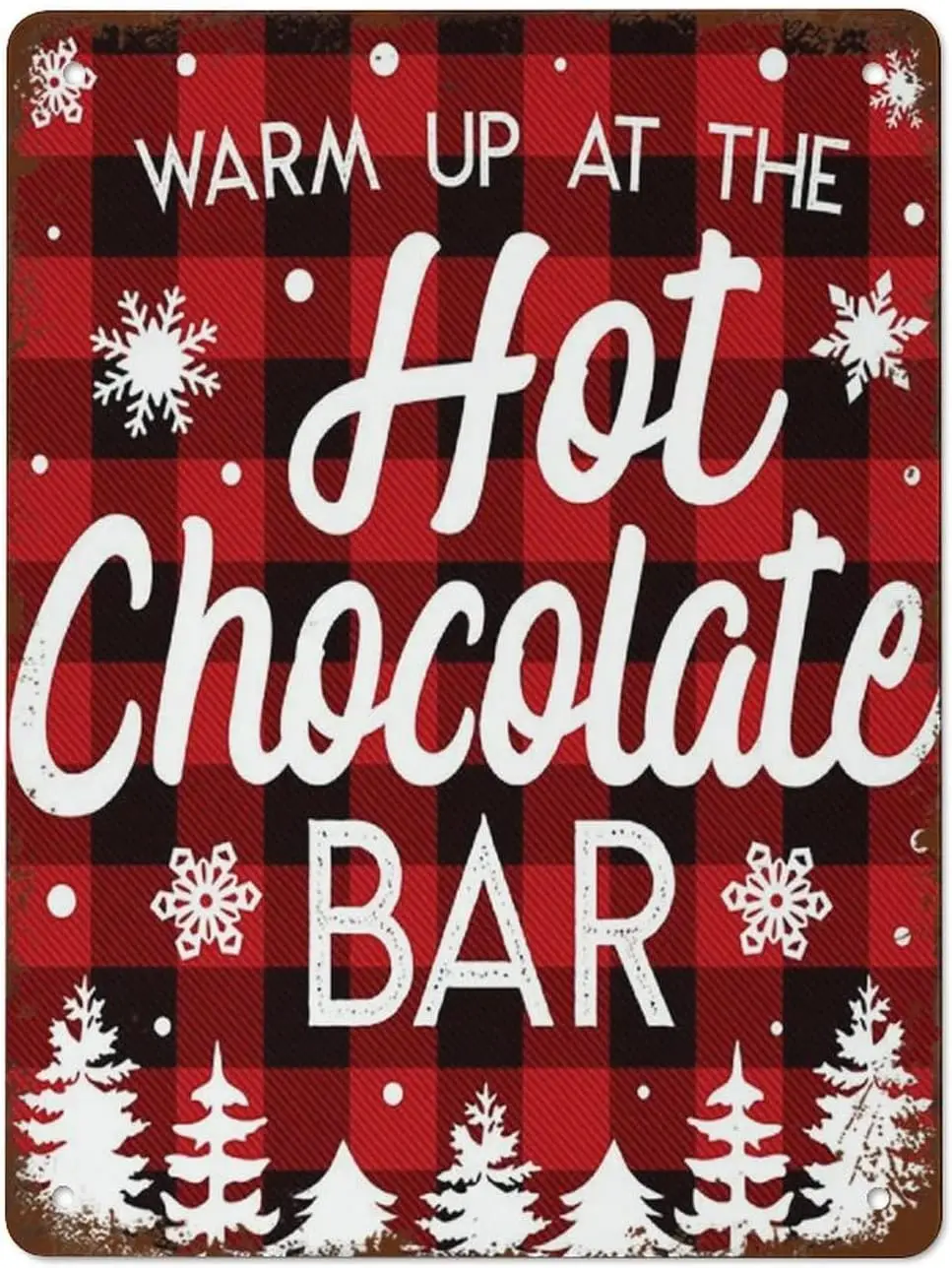 Buffalo Plaid Print Poster,Hot Chocolate Bar Sign,Office Holiday Party,Hot Cocoa Bar,Warm Up at The Hot Chocolate Retro