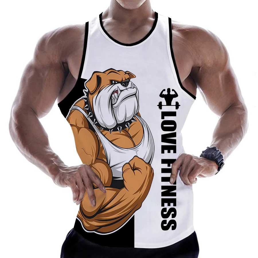 Men's Harajuku Street Fitness T-shirt Rottweiler Love Fitness3DPrinted Tank Top Animal LetterPrintedTopT-shirt SleevelessTankTop