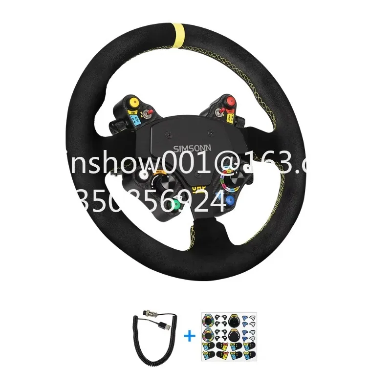 Carbon Fiber Sim Racing Steering Wheel USB LED Button Gaming Paddle Shifter for  PC