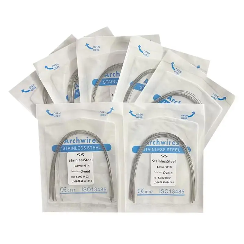 【Y】Dental Super Elastic NITI Arch Wires 100Pcs 10 Packs Round Rectangle Multi Sizes for  Teeth Adjustment