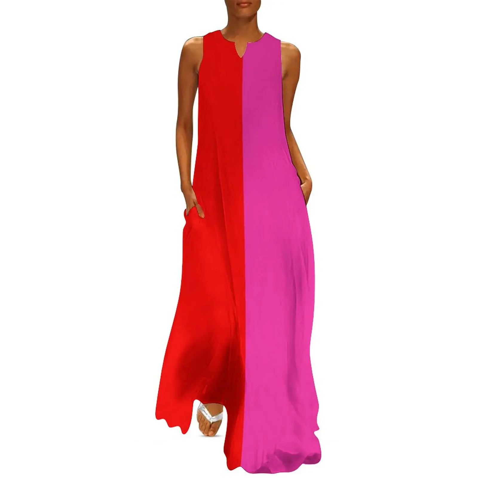 Colour blocking red and pink Long Dress Dance dresses Summer dresses for women party dresses woman Bridesmaid dress woman Dress