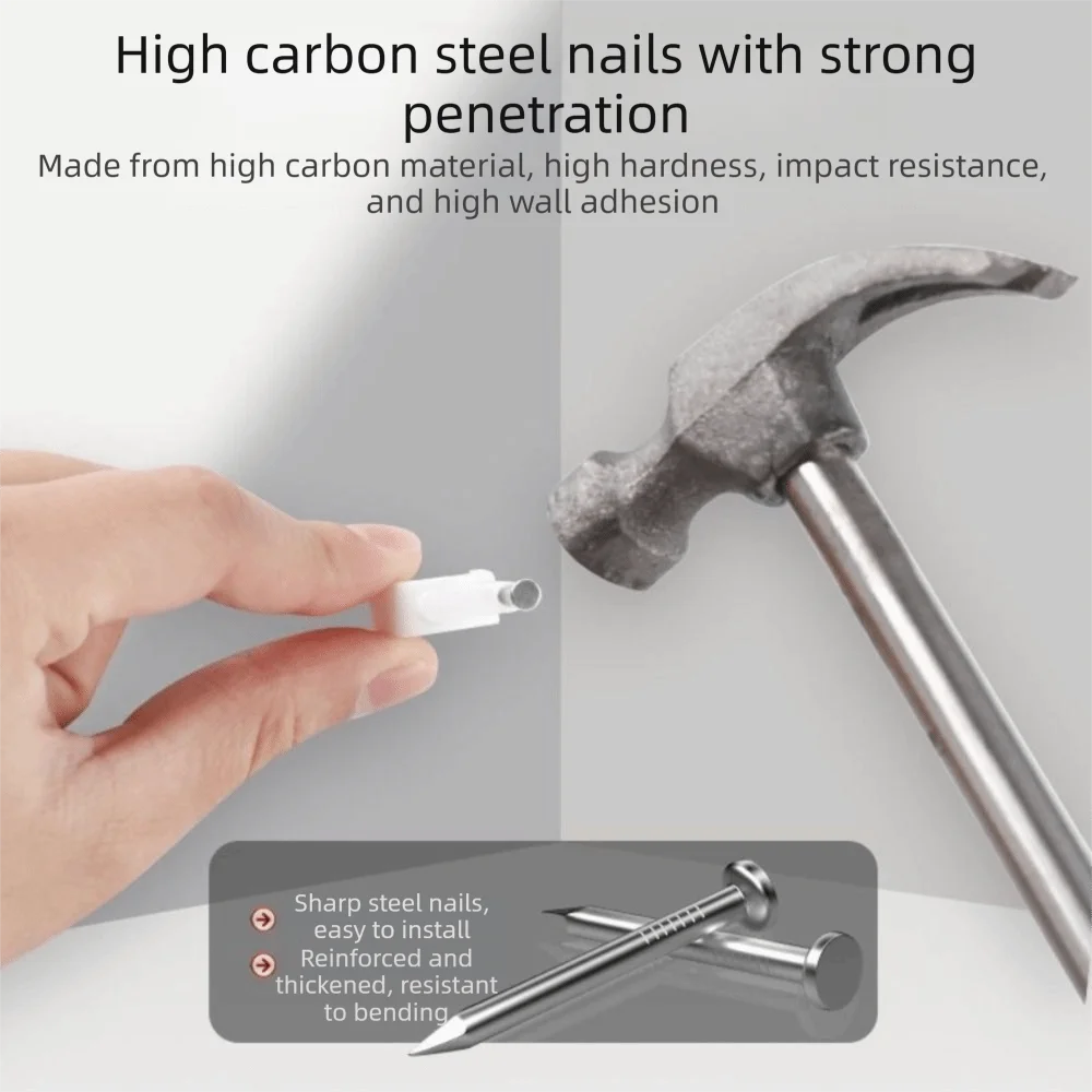 500pcs/bag Steel Nail Steel Nail Wire Clips Round Design Wall Mounted Portable Wall Mount Cord Clamp Simple Installation