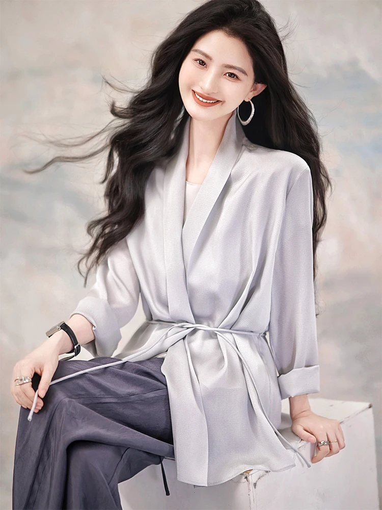 

Ele ort Outerwear Silk Open Cardigan Sister's Treasure 00% Silk Commute Sle Summer New Arrival