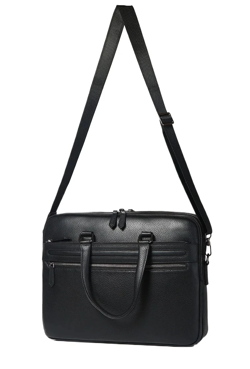 

New Cow Genuine Leather Bussiness Briefcases Black for Men Luxury Handbags Laptop Briefcase Bags 14 Inch Office Computer Bag