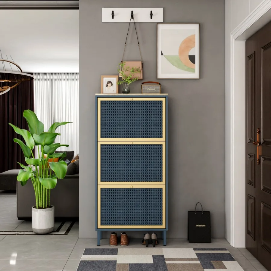 Shoe Storage Cabinet with Rattan Flip Doors  WL