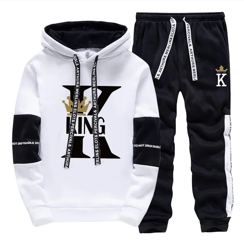 King Queen Printing Mens Womens Tracksuit Hot Sales Casual Hooded Sweatshirts Sweatpants 2 Pcs Set Home Street Couple's Clothing