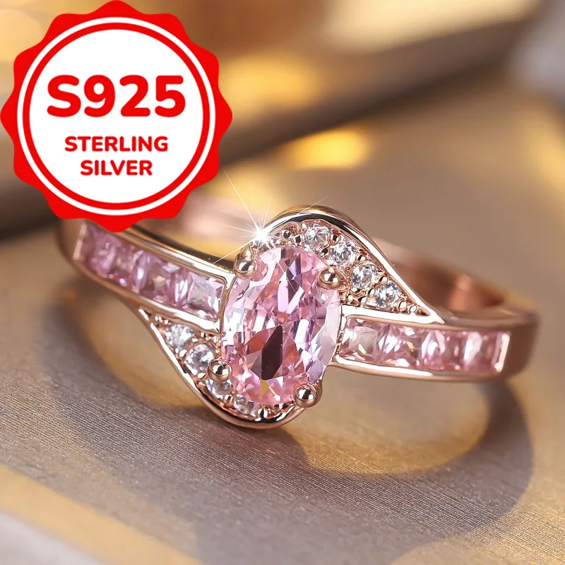 925 sterling silver temperament sweet pink synthetic zircon engagement ring everyday versatile romantic ring