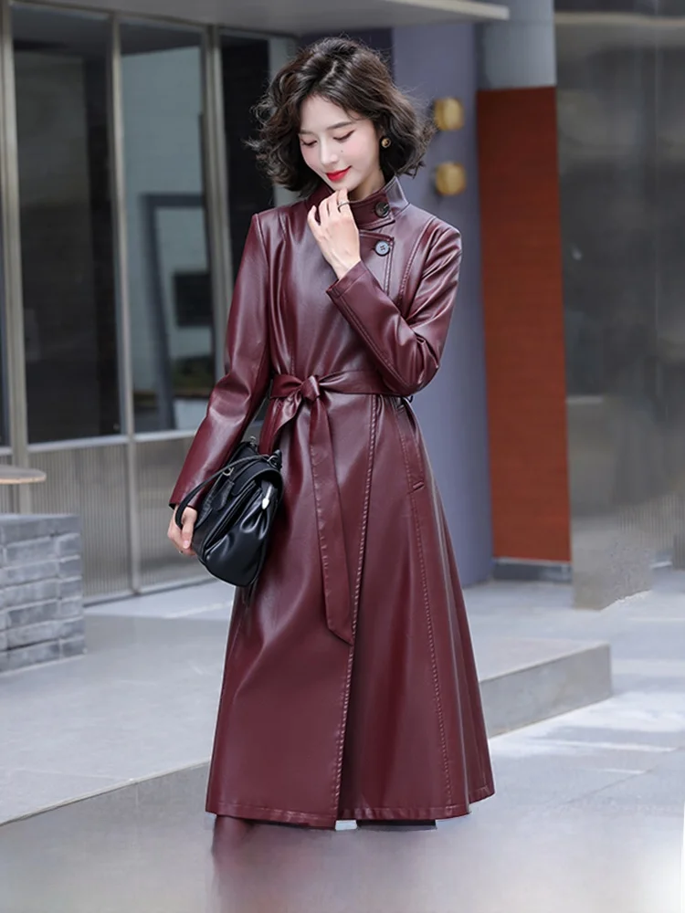 

Женское кожаное пальто Haining из натуральной овчины, средней длины, в корейском стиле, приталенное, осень-зима 2025, новая коллекция, элегантное, ветрозащитное