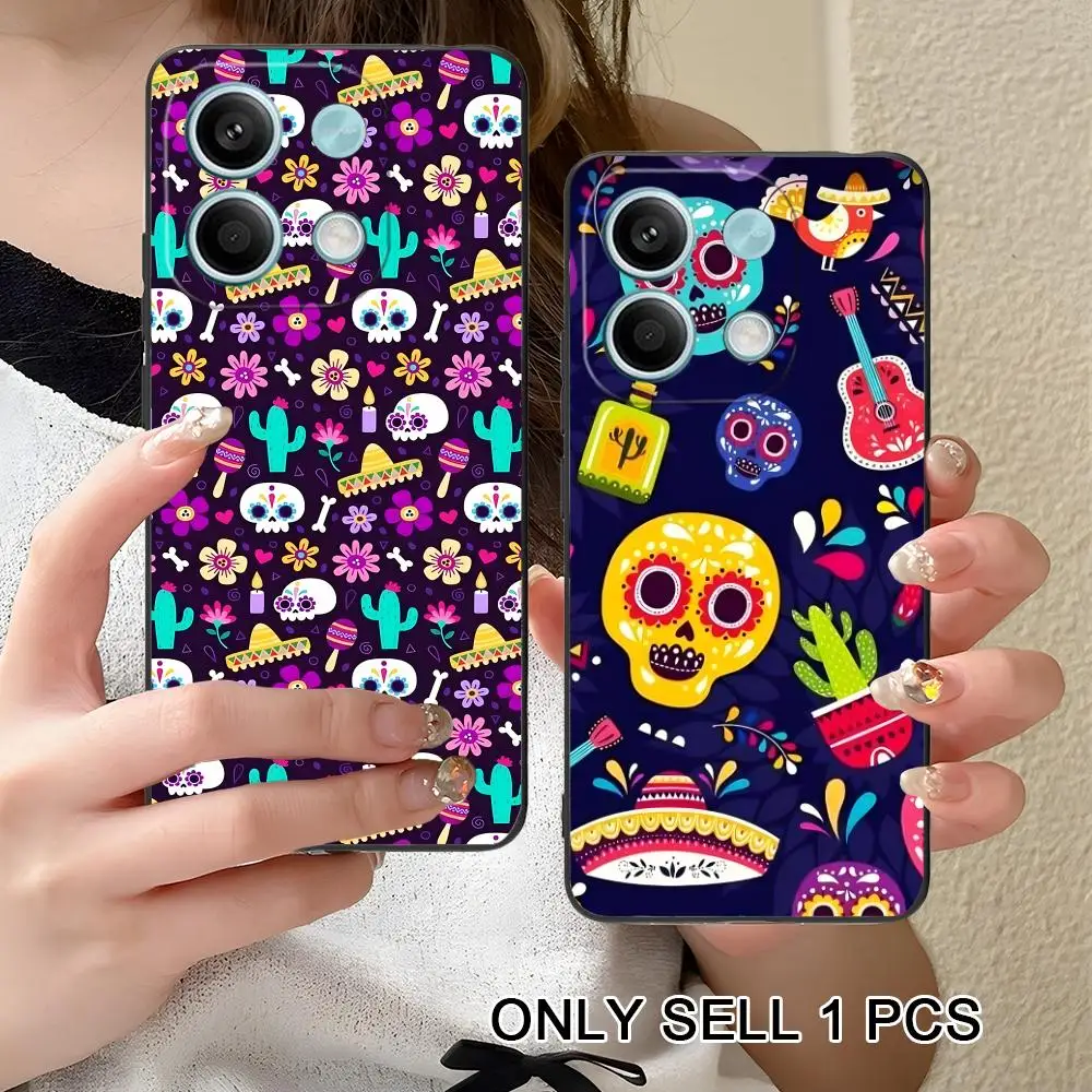 

Day of the Dead Matte TPU Mobile Phone Case for Xiaomi Redmi 15 14 13 12 A5 3 2 1 C Plus 4G 5G Colorful Printing Cover
