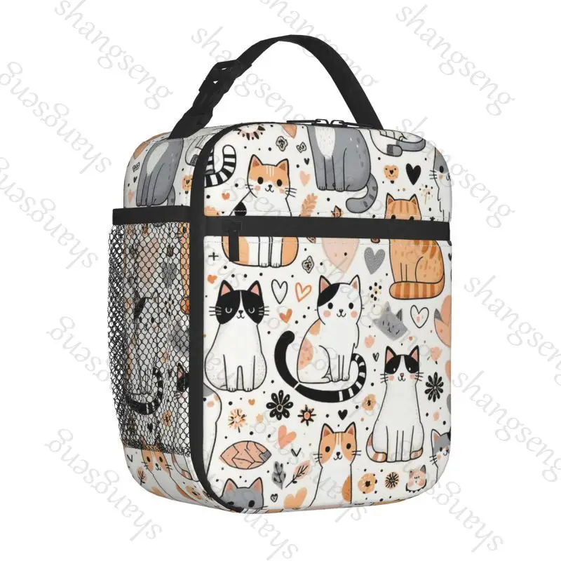 Cute Dog Cat Print Lunch Bag insulated bag,student thickened waterproof Bento Bag Outdoor Travel Ice Pack, Picnic Bag