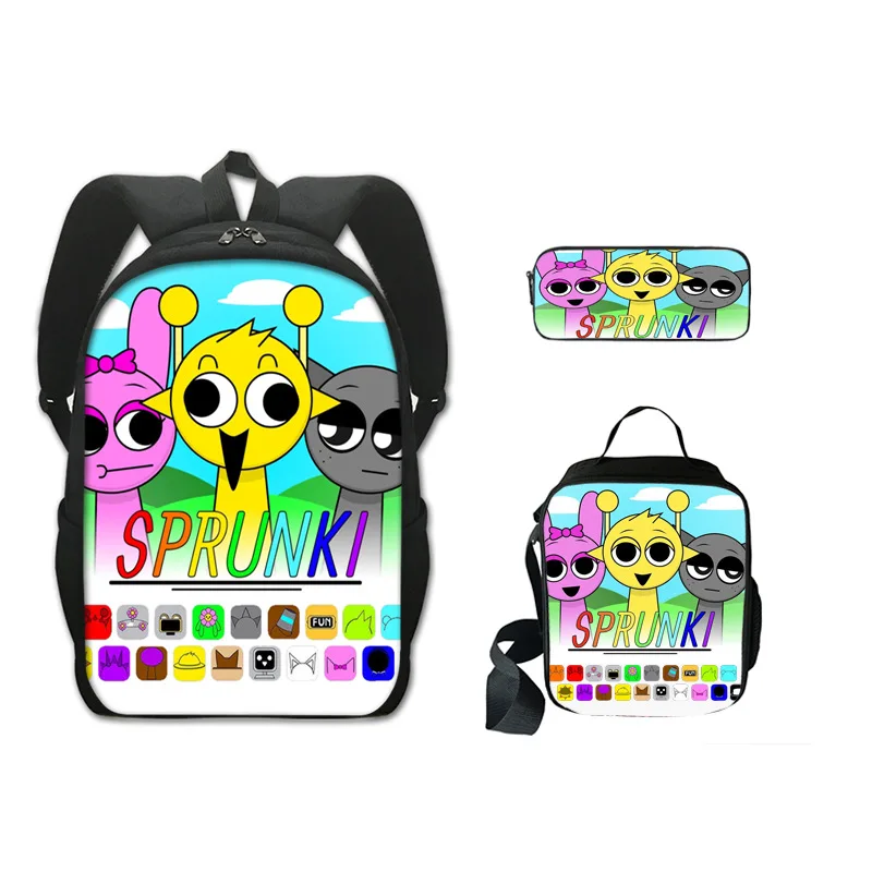 New Sprunki Figures Rhythm Box Elementary School Backpack Children'S Backpack Lunch Bag Backpack Three Piece Set Christmas Gift