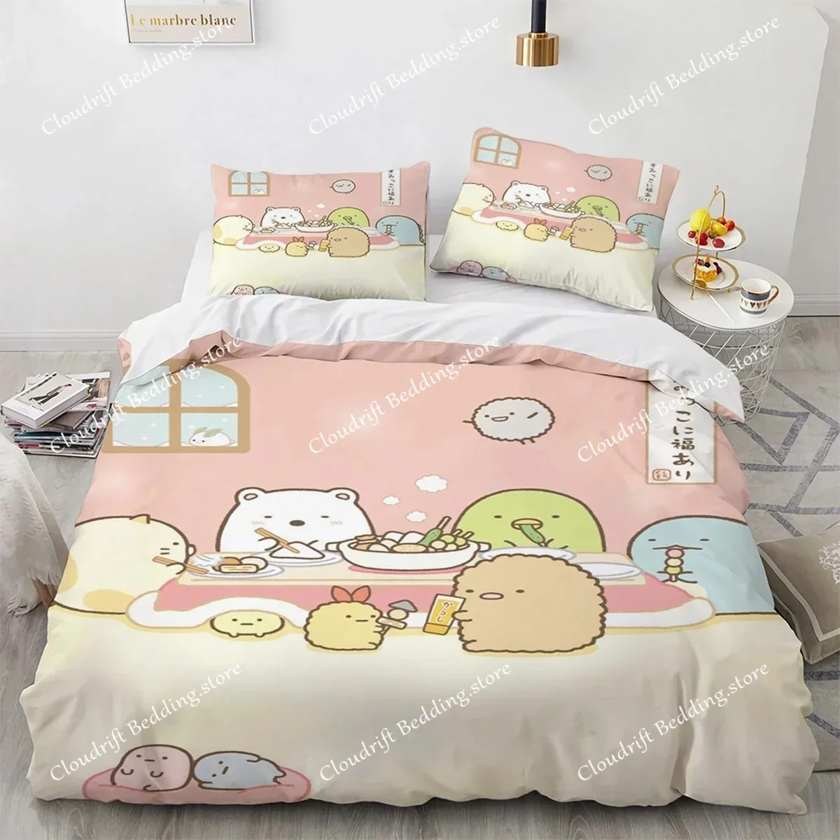 

Японский мультяшный комплект постельного белья Sumikko Gurashi: милый аниме-набор с Сумикко Гураши, пододеяльник, наволочки, размеры Queen/King