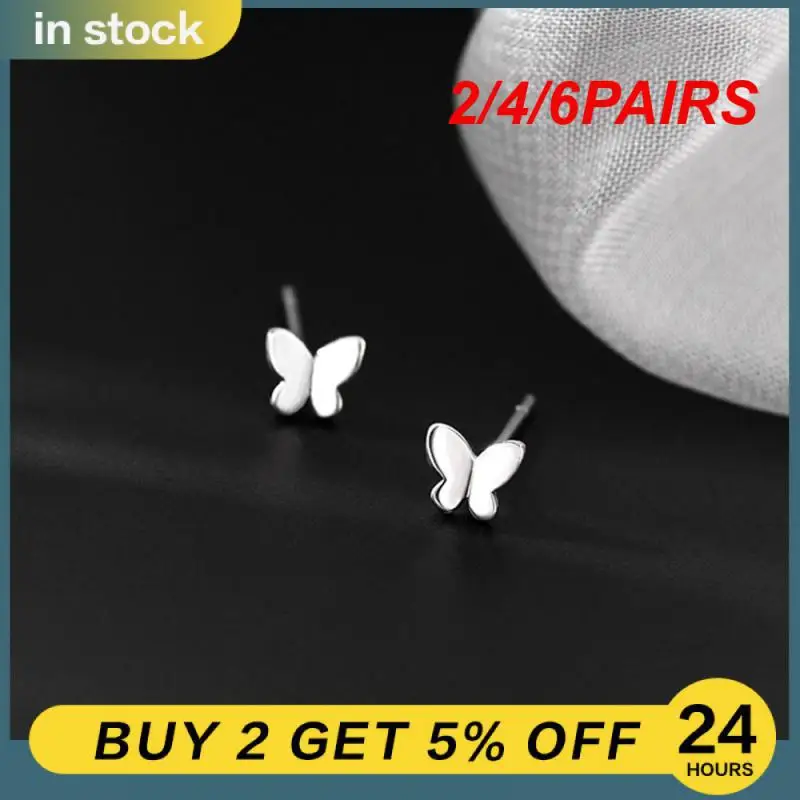 2/4/6PAIRS Silver Butterfly No Deformation Does Not Fade Electroplating Earring No Fading Grace Irregular Compact Earrings